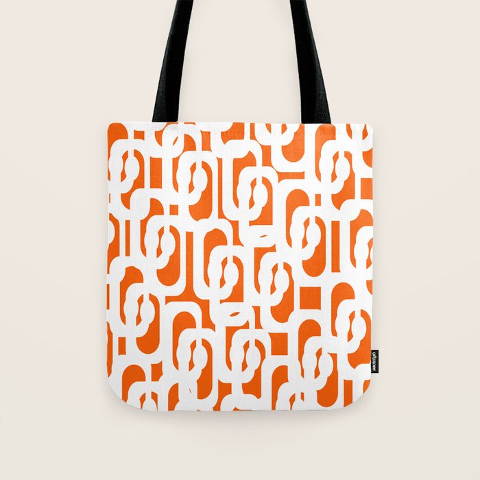 Mid Century Modern Loops Orange and White Abstract Pattern Tote Bag Gallery Image 1