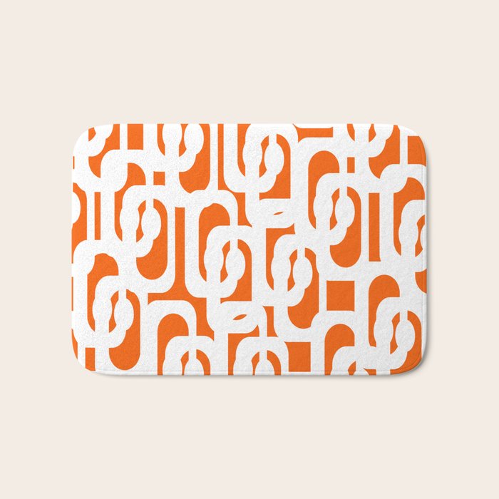Mid Century Modern Loops Orange and White Abstract Pattern Bath Mat Gallery Image 1