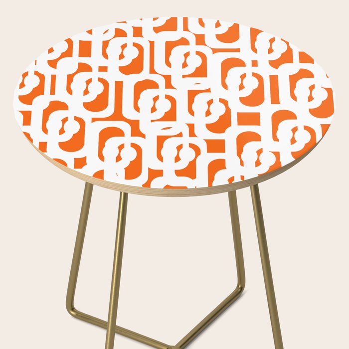 Mid Century Modern Loops Orange and White Abstract Pattern Side Table Gallery Image 2