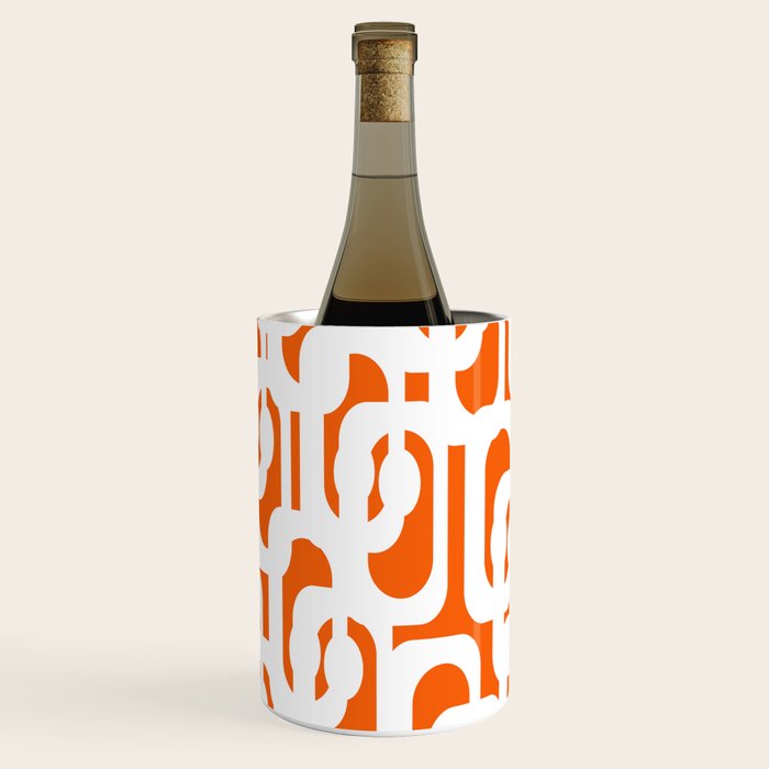 Mid Century Modern Loops Orange and White Abstract Pattern Wine Chiller Gallery Image 2