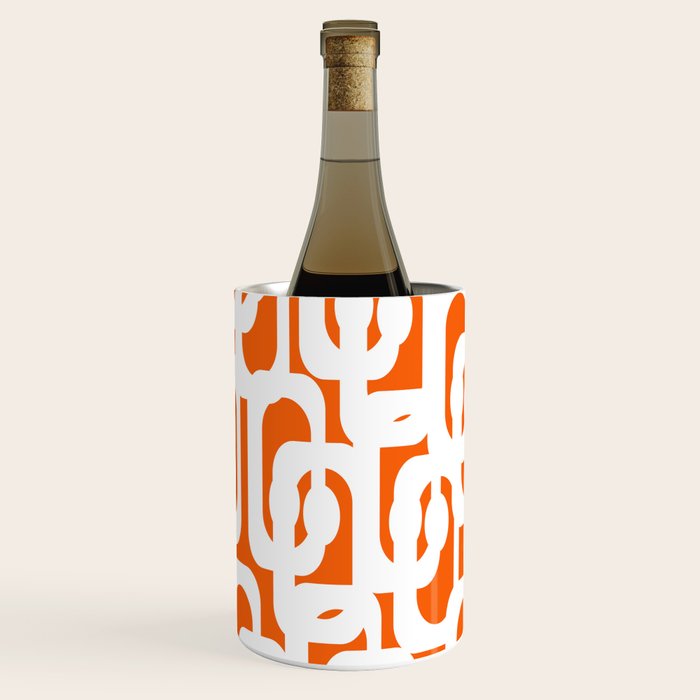 Mid Century Modern Loops Orange and White Abstract Pattern Wine Chiller Gallery Image 1