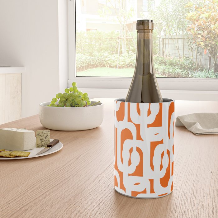Mid Century Modern Loops Orange and White Abstract Pattern Wine Chiller Gallery Image 4