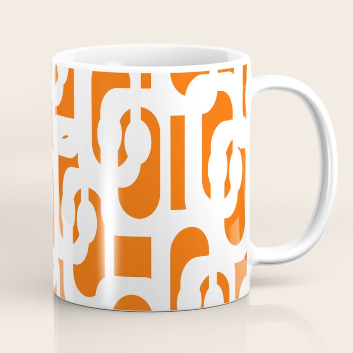 Mid Century Modern Loops Orange and White Abstract Pattern Coffee Mug Gallery Image 1