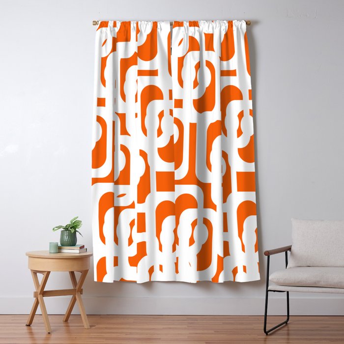 Mid Century Modern Loops Orange and White Abstract Pattern Window Curtain Gallery Image 5