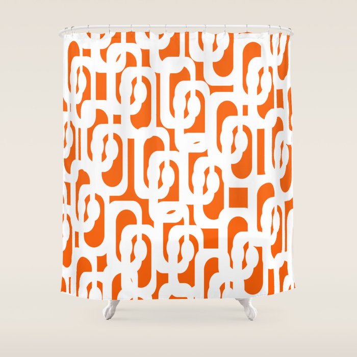 Mid Century Modern Loops Orange and White Abstract Pattern Shower Curtain Gallery Image 1