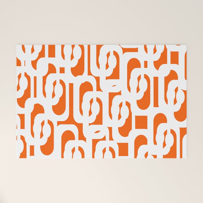 Mid Century Modern Loops Orange and White Abstract Pattern Welcome Mat Gallery Image 1