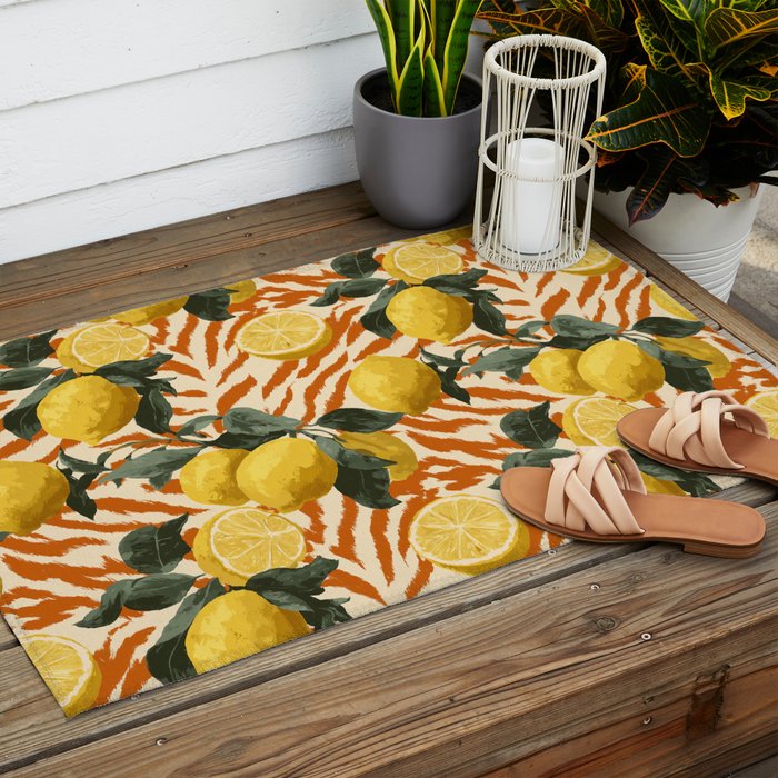 Bold Lemon Citrus Pattern Outdoor Rug Gallery Image 2
