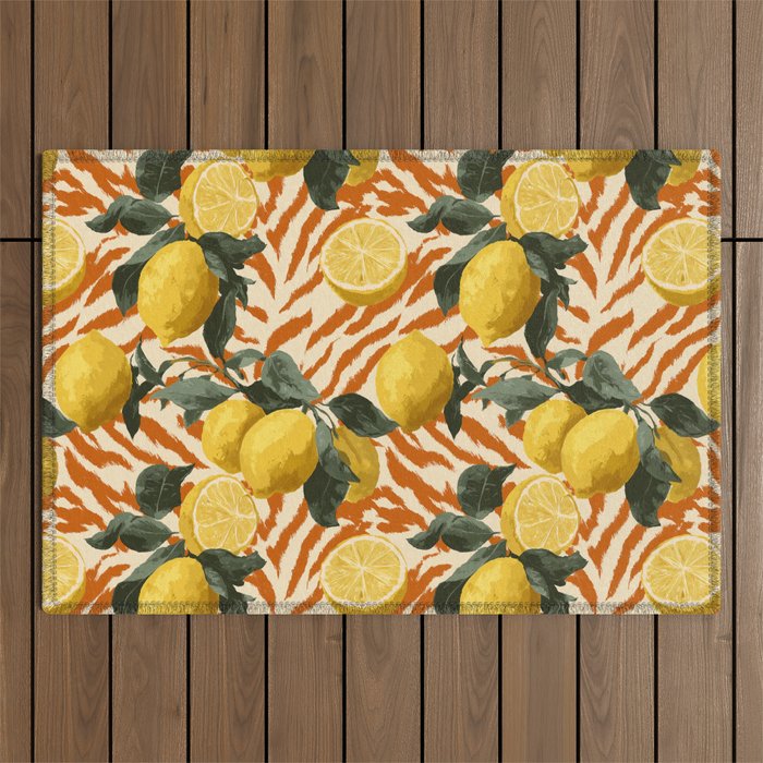 Bold Lemon Citrus Pattern Outdoor Rug Gallery Image 1