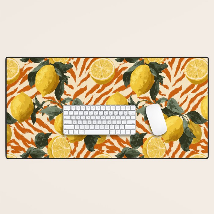 Bold Lemon Citrus Pattern Desk Mat Gallery Image 1
