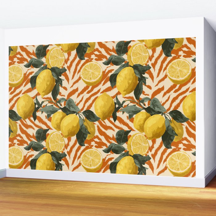 Bold Lemon Citrus Pattern Wall Mural Gallery Image 2