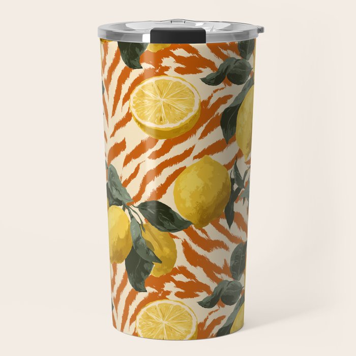 Bold Lemon Citrus Pattern Travel Mug Gallery Image 1