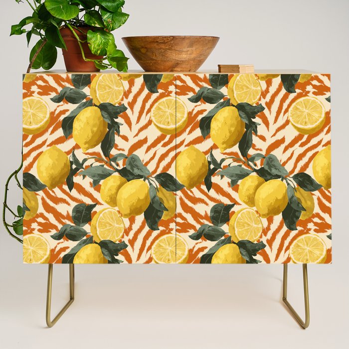 Bold Lemon Citrus Pattern Credenza Gallery Image 1