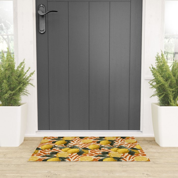 Bold Lemon Citrus Pattern Welcome Mat Gallery Image 3