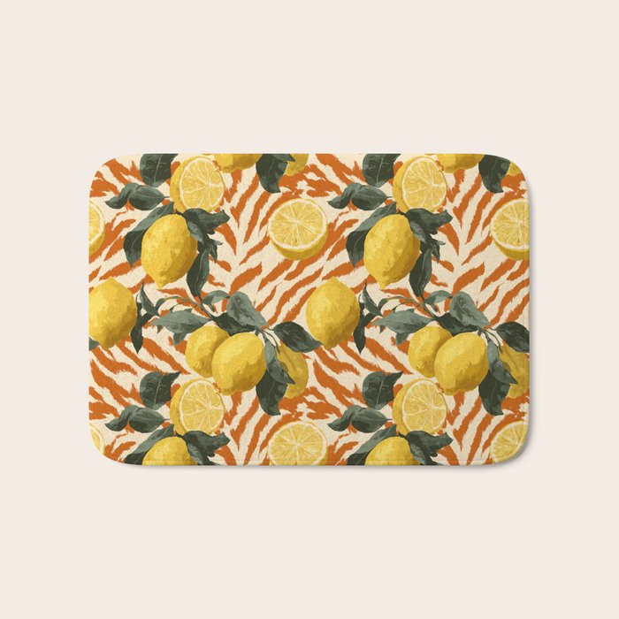 Bold Lemon Citrus Pattern Bath Mat Gallery Image 1