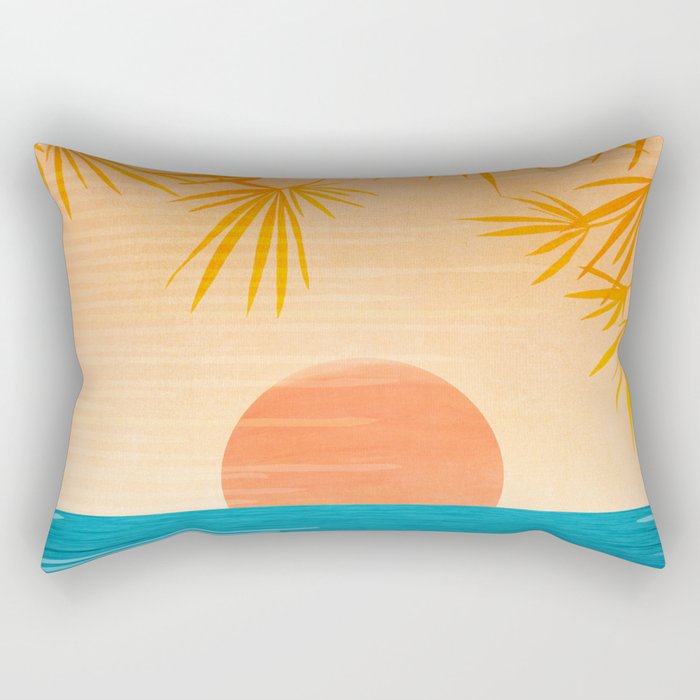 Orange Tropical Sunset Landscape 2 Rectangular Pillow Gallery Image 1