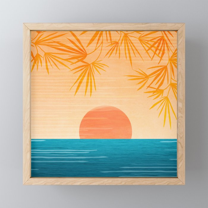 Orange Tropical Sunset Landscape 2 Mini Art Print Gallery Image 1