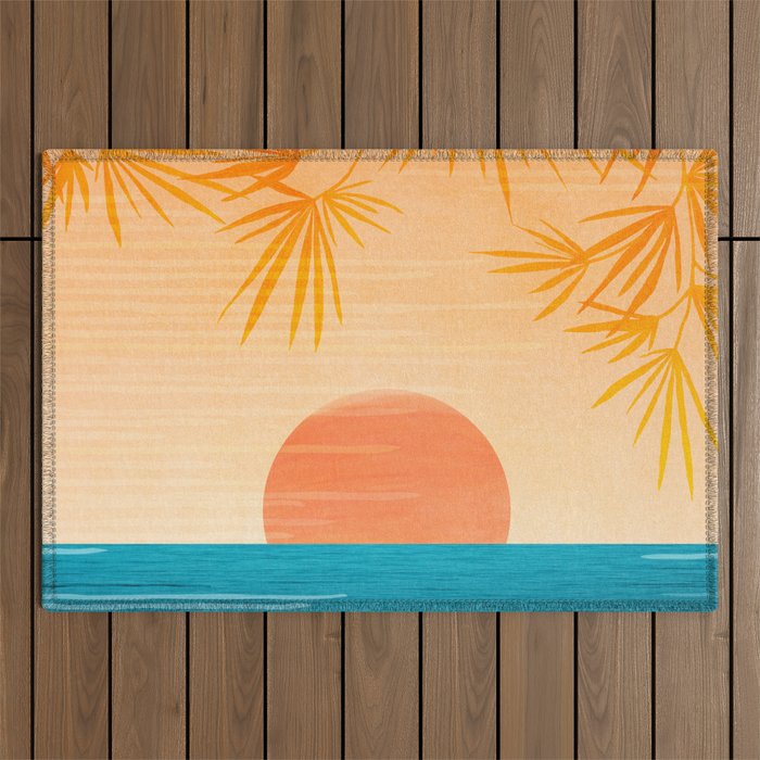 Orange Tropical Sunset Landscape 2 Outdoor Rug Gallery Image 1