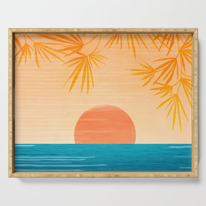 Orange Tropical Sunset Landscape 2 Serving Tray Gallery Image 1