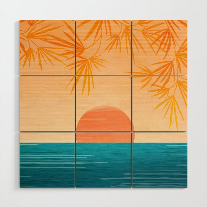 Orange Tropical Sunset Landscape 2 Wood Wall Art Gallery Image 1