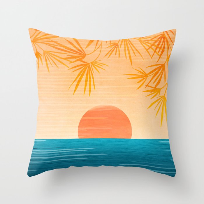 Orange Tropical Sunset Landscape 2 Throw Pillow Gallery Image 6