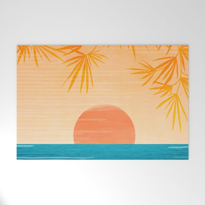 Orange Tropical Sunset Landscape 2 Welcome Mat Gallery Image 1