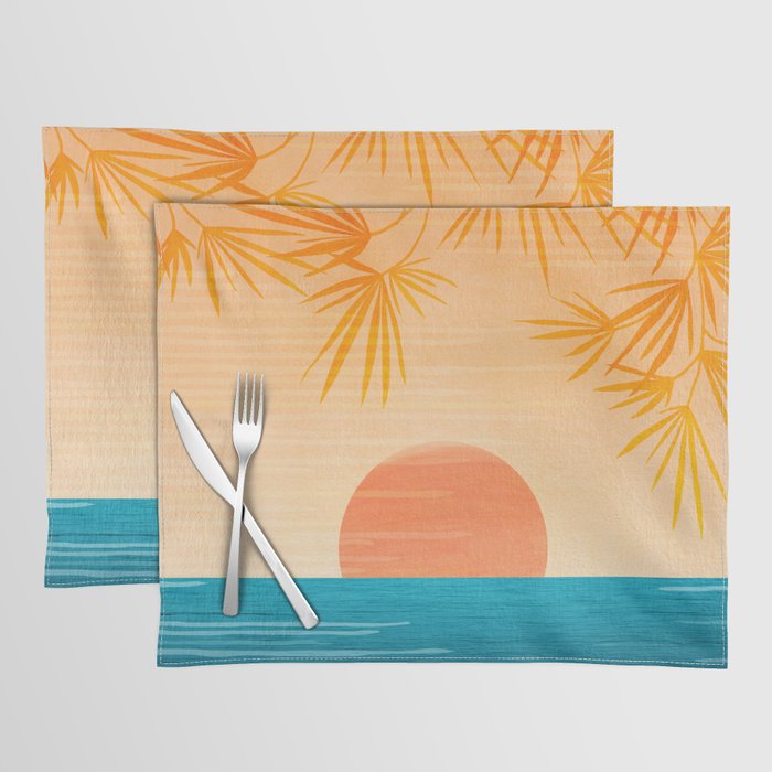 Orange Tropical Sunset Landscape 2 Placemat Gallery Image 1