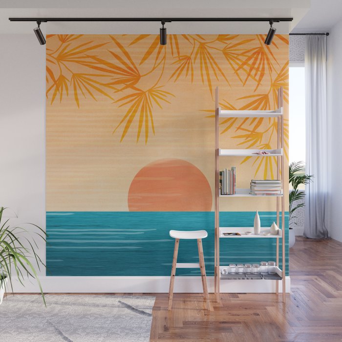 Orange Tropical Sunset Landscape 2 Wall Mural Gallery Image 1