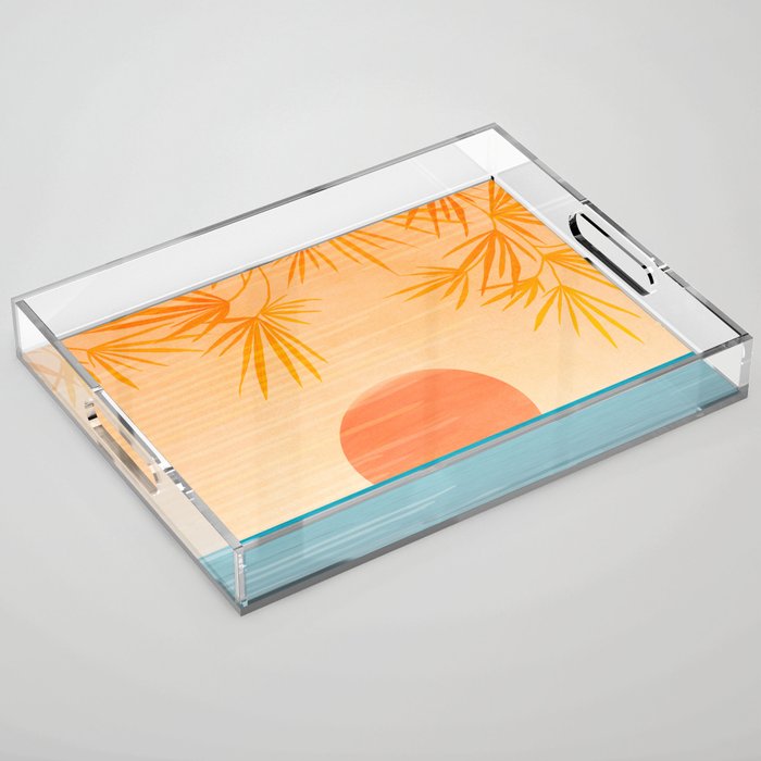 Orange Tropical Sunset Landscape 2 Acrylic Tray Gallery Image 1