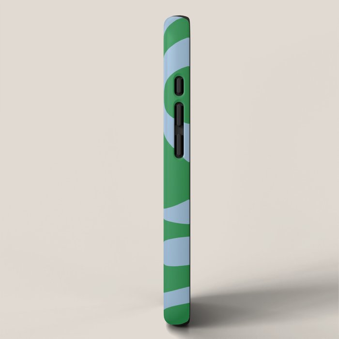 Soft Curves Retro Modern Abstract Pattern in Green and Light Blue iPhone Case Gallery Image 2