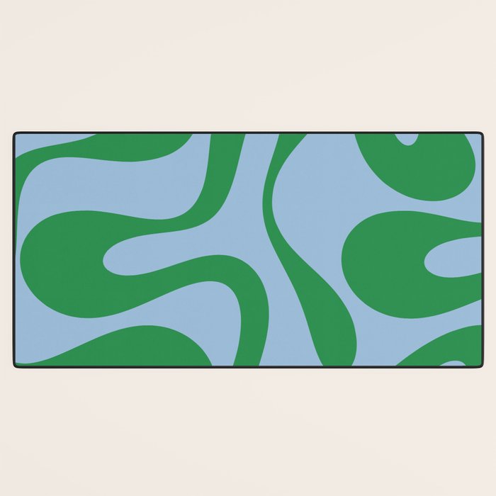 Soft Curves Retro Modern Abstract Pattern in Green and Light Blue Desk Mat Gallery Image 3