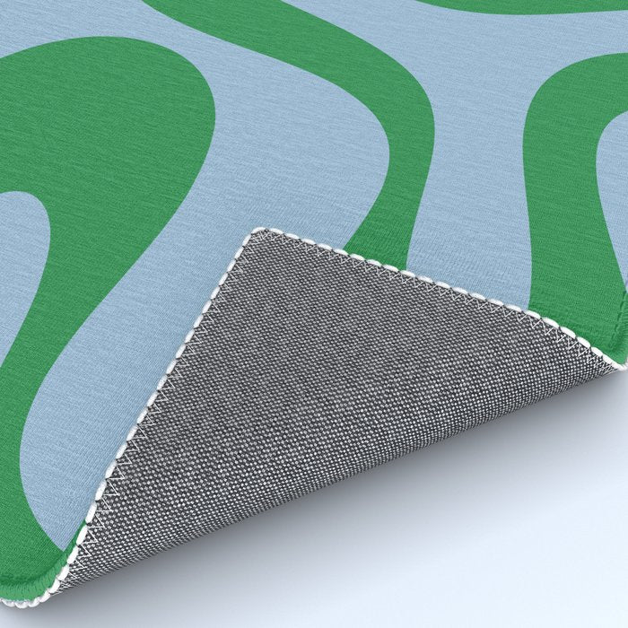 Soft Curves Retro Modern Abstract Pattern in Green and Light Blue Rug Gallery Image 4