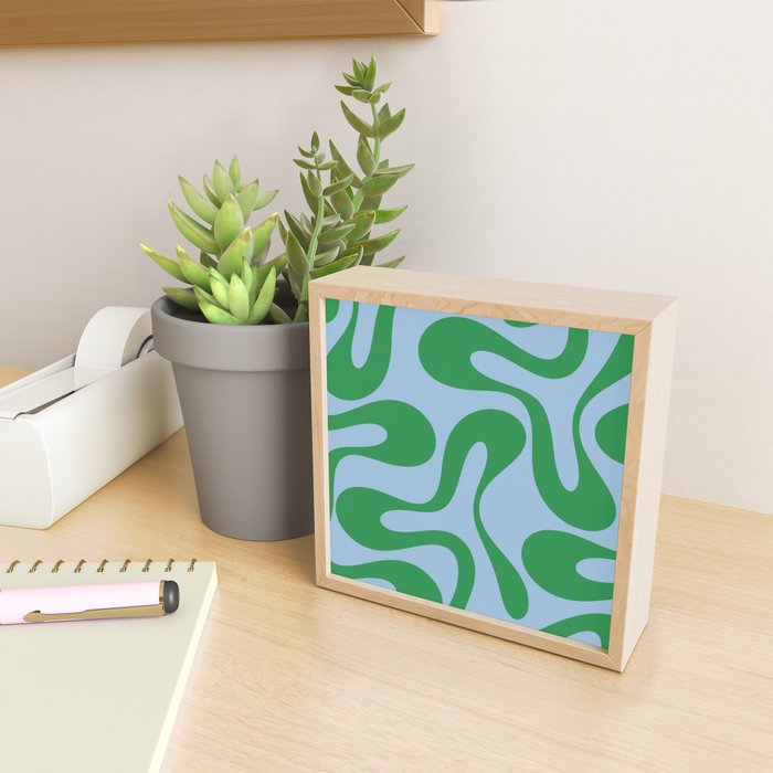 Soft Curves Retro Modern Abstract Pattern in Green and Light Blue Mini Art Print Gallery Image 2