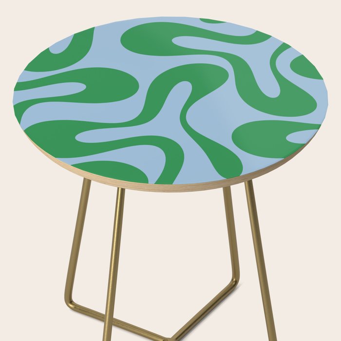 Soft Curves Retro Modern Abstract Pattern in Green and Light Blue Side Table Gallery Image 2