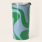 Soft Curves Retro Modern Abstract Pattern in Green and Light Blue Travel Mug Gallery Image 2