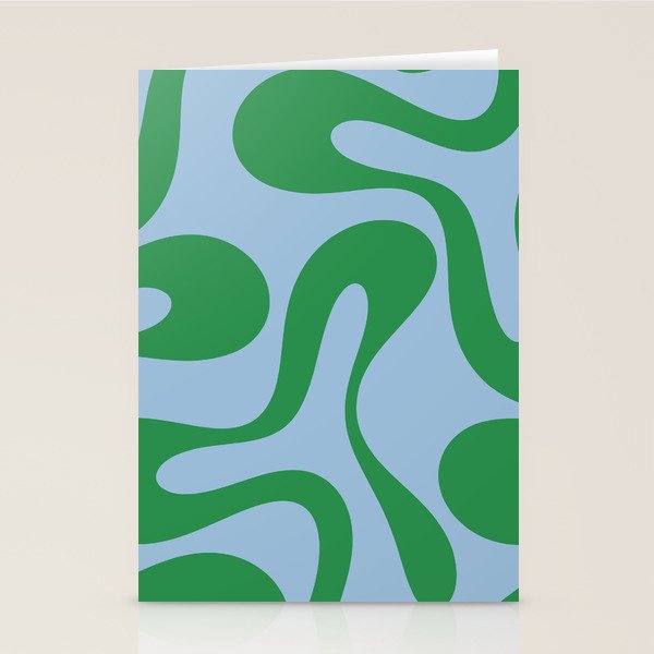 Soft Curves Retro Modern Abstract Pattern in Green and Light Blue Stationery Card Gallery Image 1