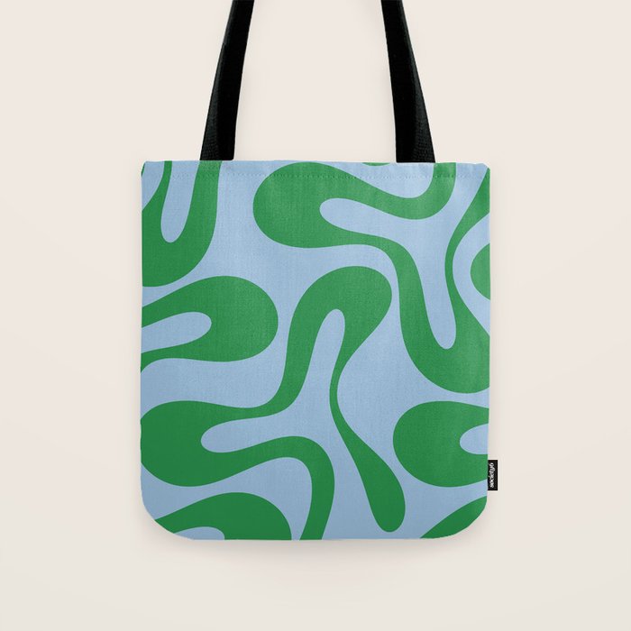 Soft Curves Retro Modern Abstract Pattern in Green and Light Blue Tote Bag Gallery Image 1
