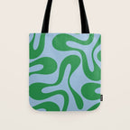 Soft Curves Retro Modern Abstract Pattern in Green and Light Blue Tote Bag Gallery Image 1