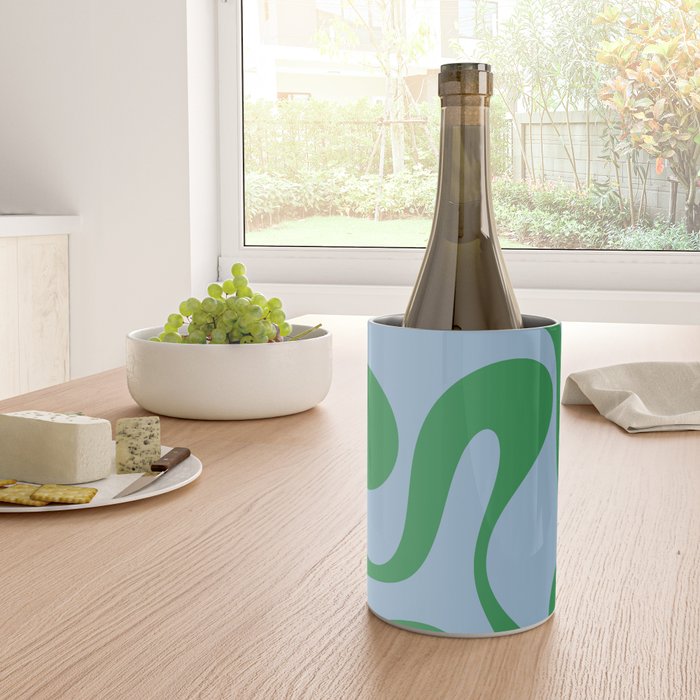 Soft Curves Retro Modern Abstract Pattern in Green and Light Blue Wine Chiller Gallery Image 4