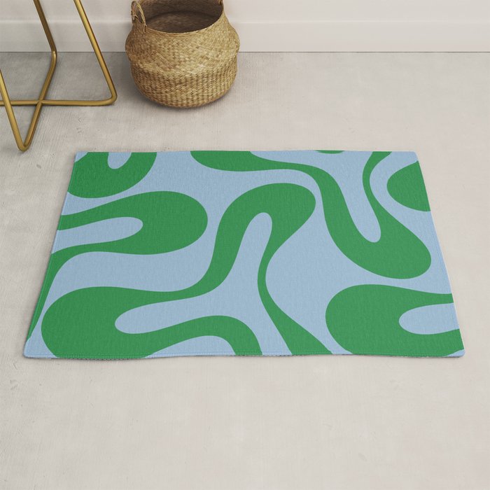Soft Curves Retro Modern Abstract Pattern in Green and Light Blue Rug Gallery Image 1