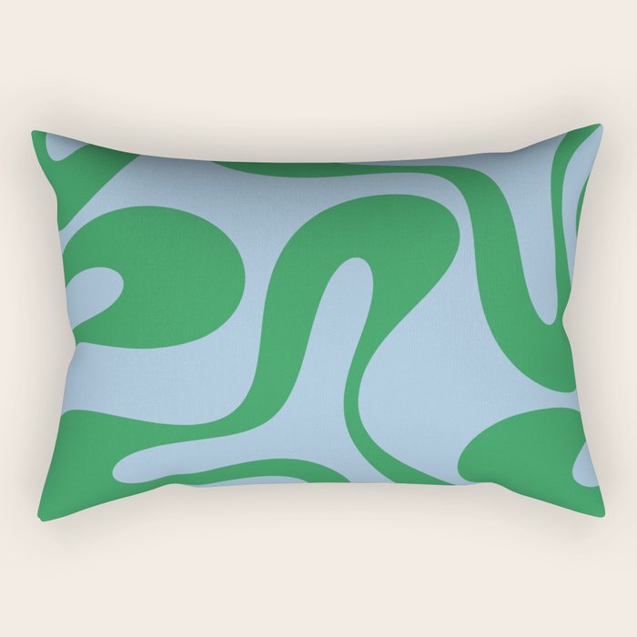 Soft Curves Retro Modern Abstract Pattern in Green and Light Blue Rectangular Pillow Gallery Image 1