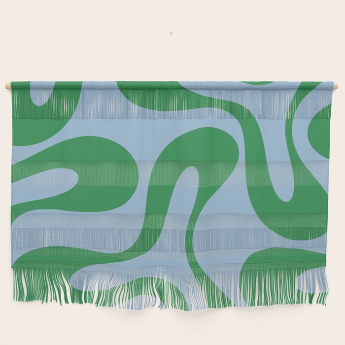 Soft Curves Retro Modern Abstract Pattern in Green and Light Blue Wall Hanging Gallery Image 1