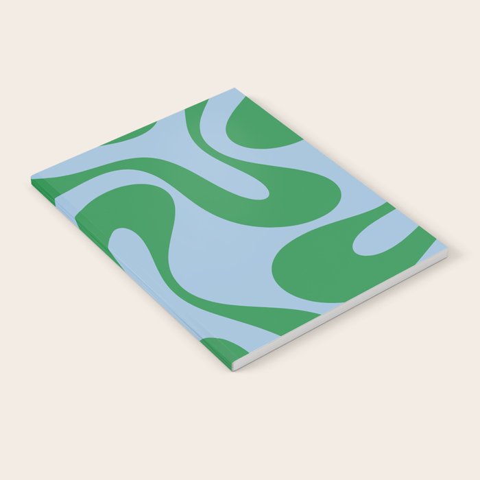 Soft Curves Retro Modern Abstract Pattern in Green and Light Blue Notebook Gallery Image 2