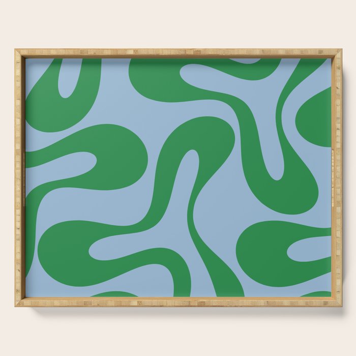Soft Curves Retro Modern Abstract Pattern in Green and Light Blue Serving Tray Gallery Image 1