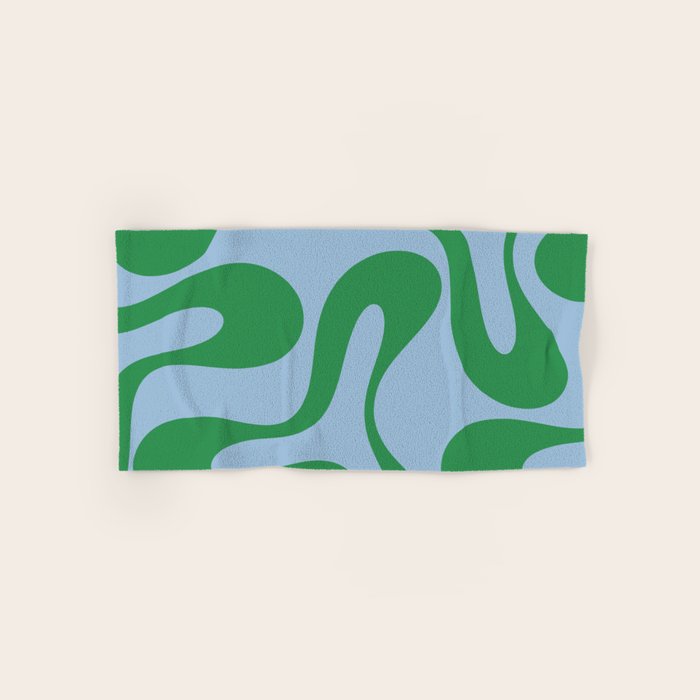 Soft Curves Retro Modern Abstract Pattern in Green and Light Blue Bath Towel Gallery Image 1