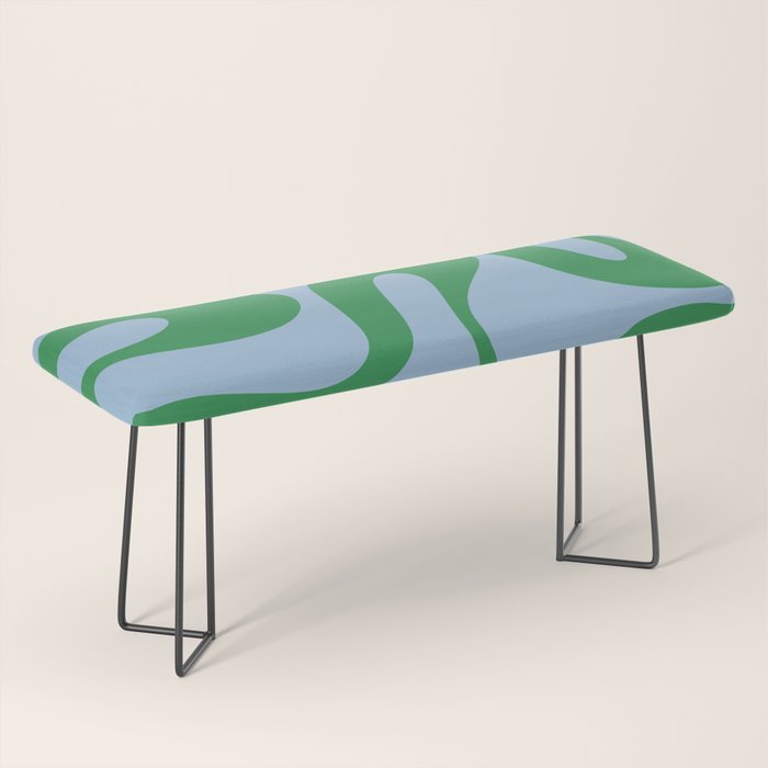Soft Curves Retro Modern Abstract Pattern in Green and Light Blue Bench Gallery Image 1