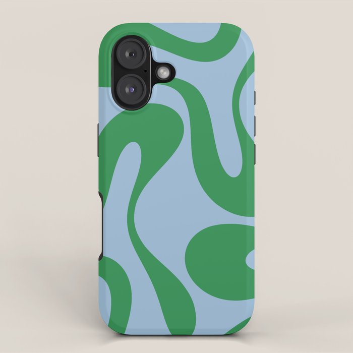 Soft Curves Retro Modern Abstract Pattern in Green and Light Blue iPhone Case Gallery Image 1