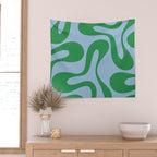 Soft Curves Retro Modern Abstract Pattern in Green and Light Blue Wall Tapestry Gallery Image 2