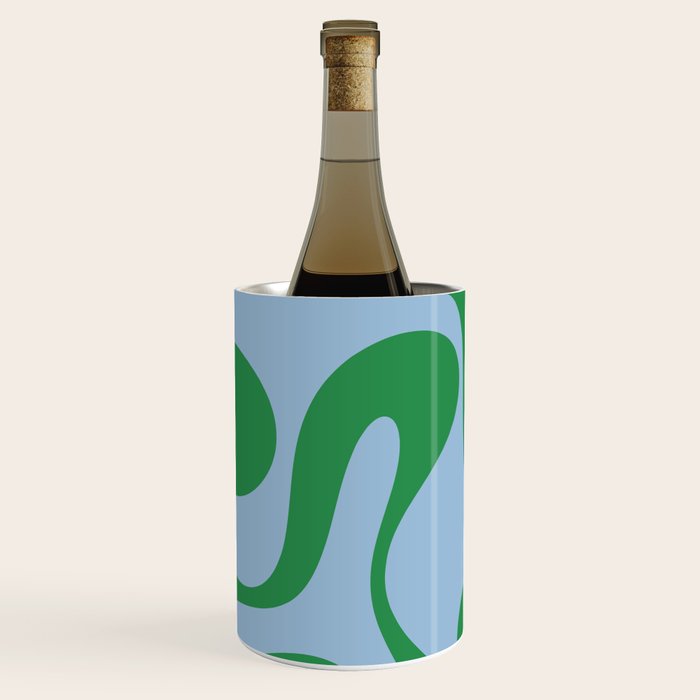 Soft Curves Retro Modern Abstract Pattern in Green and Light Blue Wine Chiller Gallery Image 1