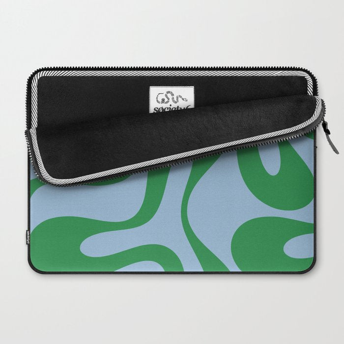 Soft Curves Retro Modern Abstract Pattern in Green and Light Blue Laptop Sleeve Gallery Image 2