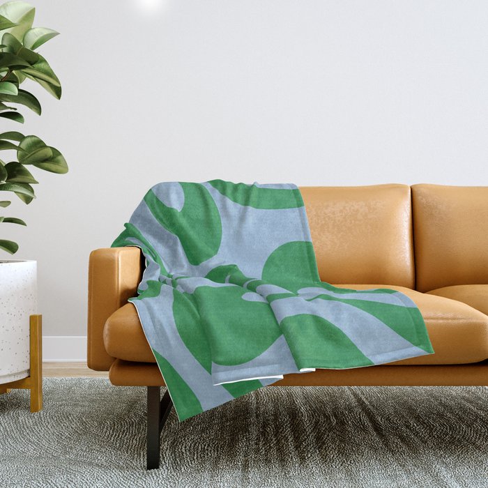 Soft Curves Retro Modern Abstract Pattern in Green and Light Blue Throw Blanket Gallery Image 1